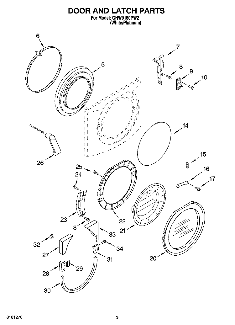 DOOR AND LATCH PARTS Diagram and Parts List for GHW9160PW2  Whirlpool Washer
