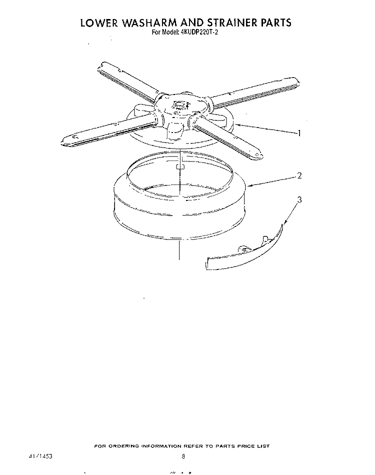LOWER WASHARM AND STRAINER Diagram and Parts List for 4KUDP220T2  KitchenAid Dishwasher