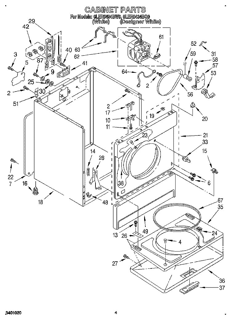 CABINET Diagram and Parts List for 6LER5434BQ0  Whirlpool Dryer
