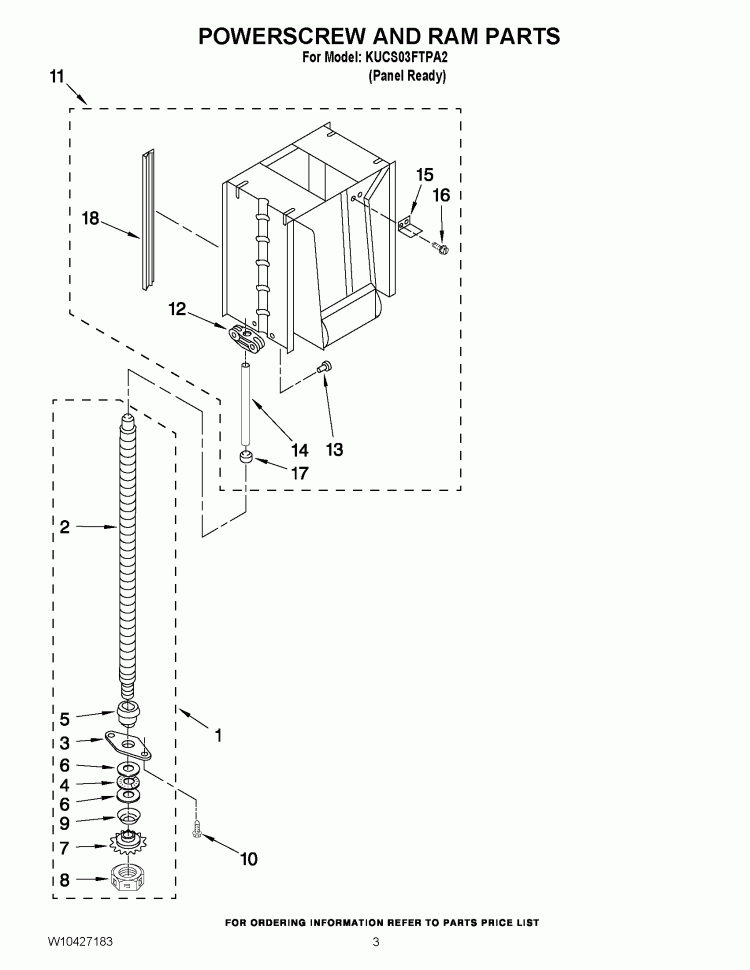POWERSCREW AND RAM PARTS Diagram and Parts List for KUCS03FTPA2  KitchenAid Trash Compactor