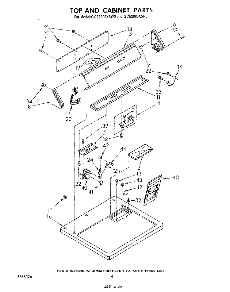 TOP AND CABINET Diagram and Parts List for GCE2900XSW0  Whirlpool Dryer