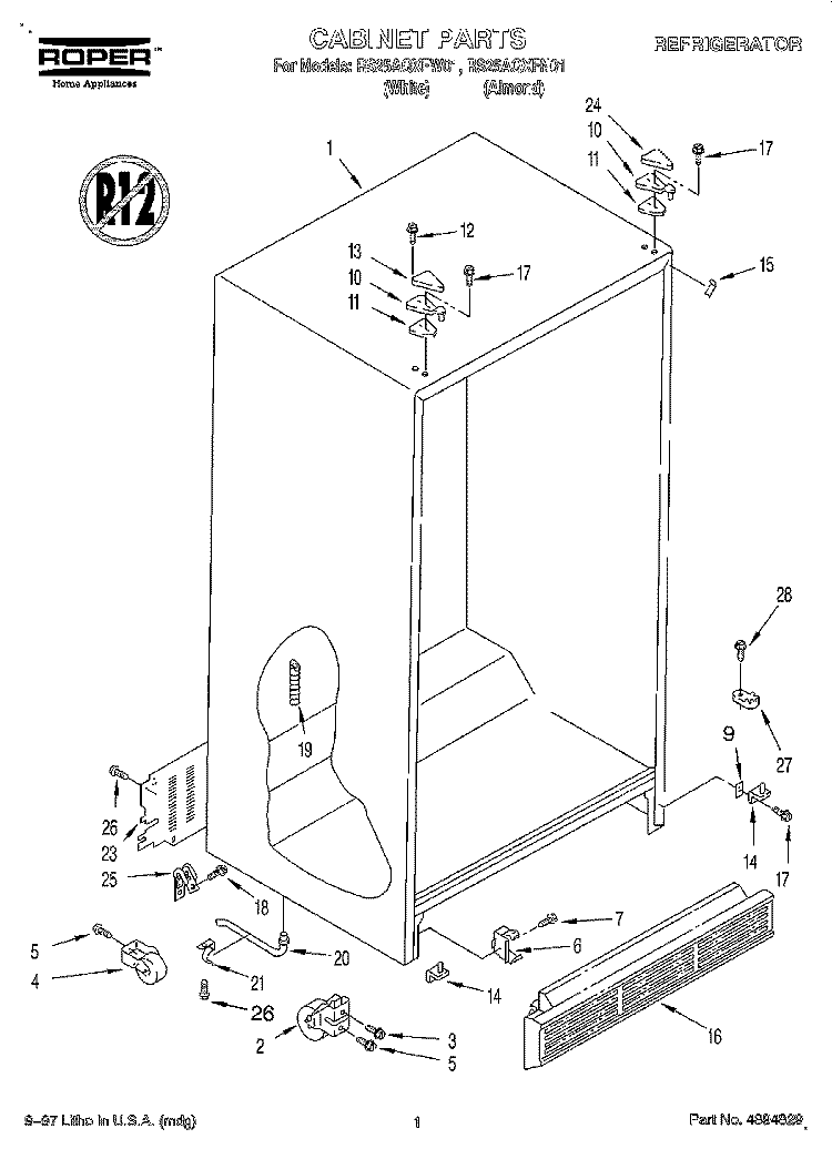 CABINET Diagram and Parts List for RS25AQXFW01  Roper Refrigerator