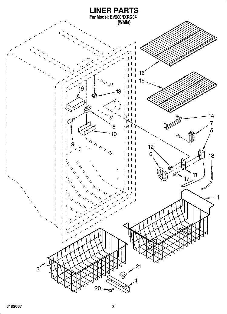 LINER PARTS Diagram and Parts List for EV200NXKQ04  Whirlpool Freezer