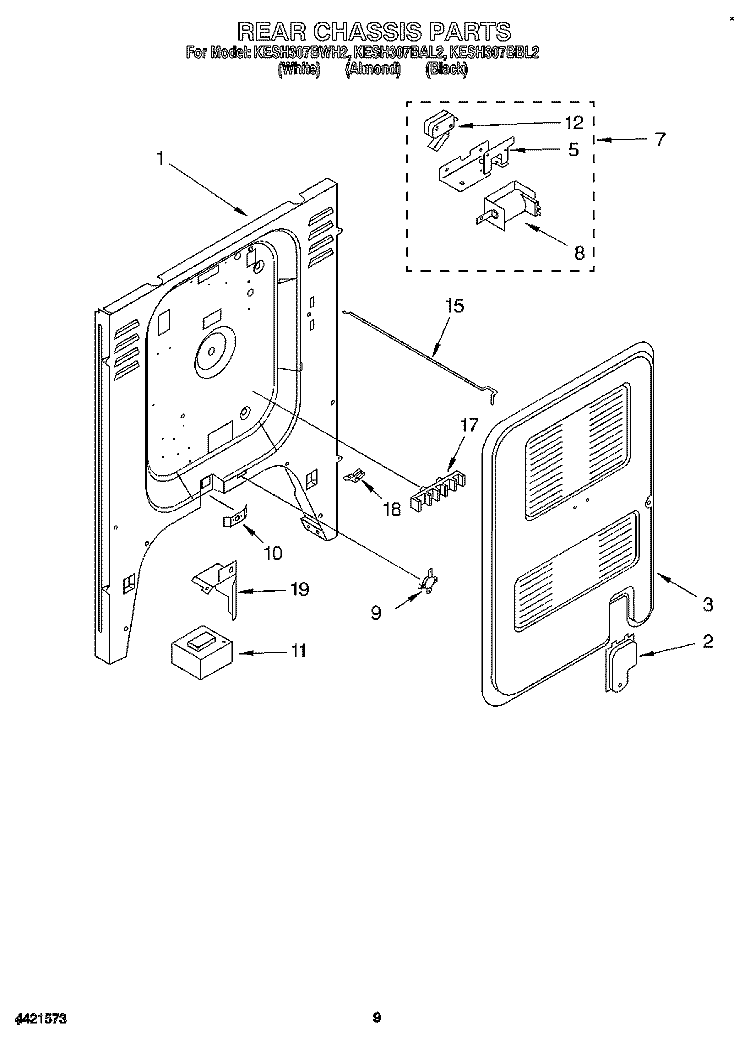 REAR CHASSIS, OPTIONAL Diagram and Parts List for KESH307BAL2  KitchenAid Range