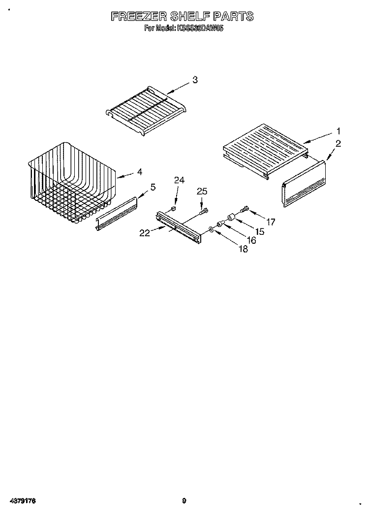 FREEZER SHELF Diagram and Parts List for KSSS36DAW05  KitchenAid Refrigerator