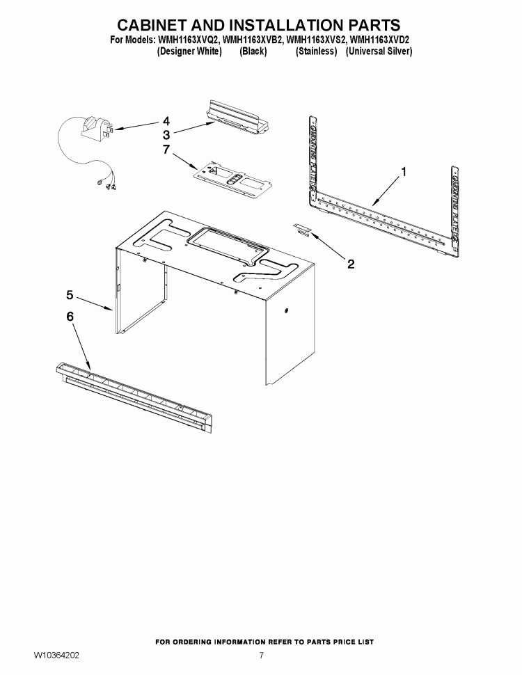 CABINET AND INSTALLATION PARTS Diagram and Parts List for WMH1163XVB2  Whirlpool Microwave