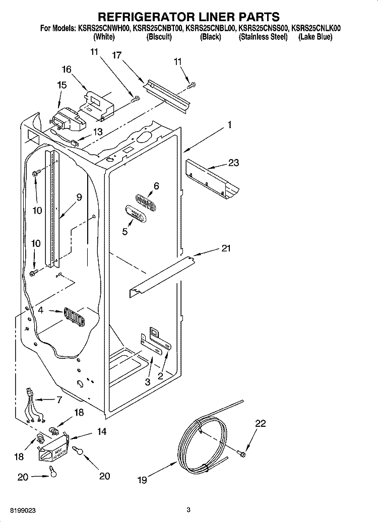 REFRIGERATOR LINER PARTS Diagram and Parts List for KSRS25CNLK00  KitchenAid Refrigerator