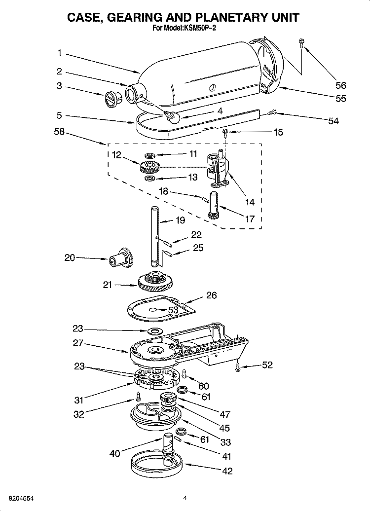 CASE, GEARING AND PLANETARY UNIT Diagram and Parts List for KSM50P-2  KitchenAid Mixer