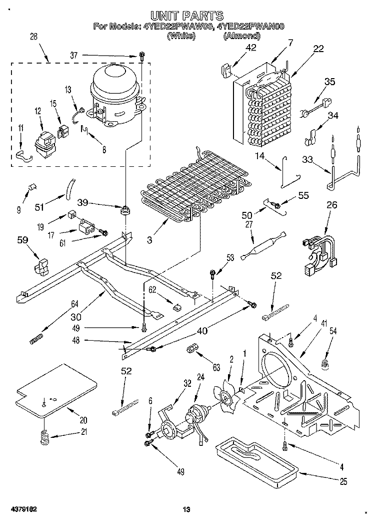 UNIT Diagram and Parts List for 4YED22PWAW00  Whirlpool Refrigerator