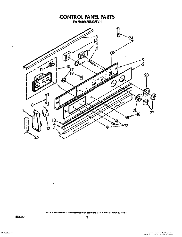 CONTROL PANEL Diagram and Parts List for RS630PXV1  Whirlpool Range