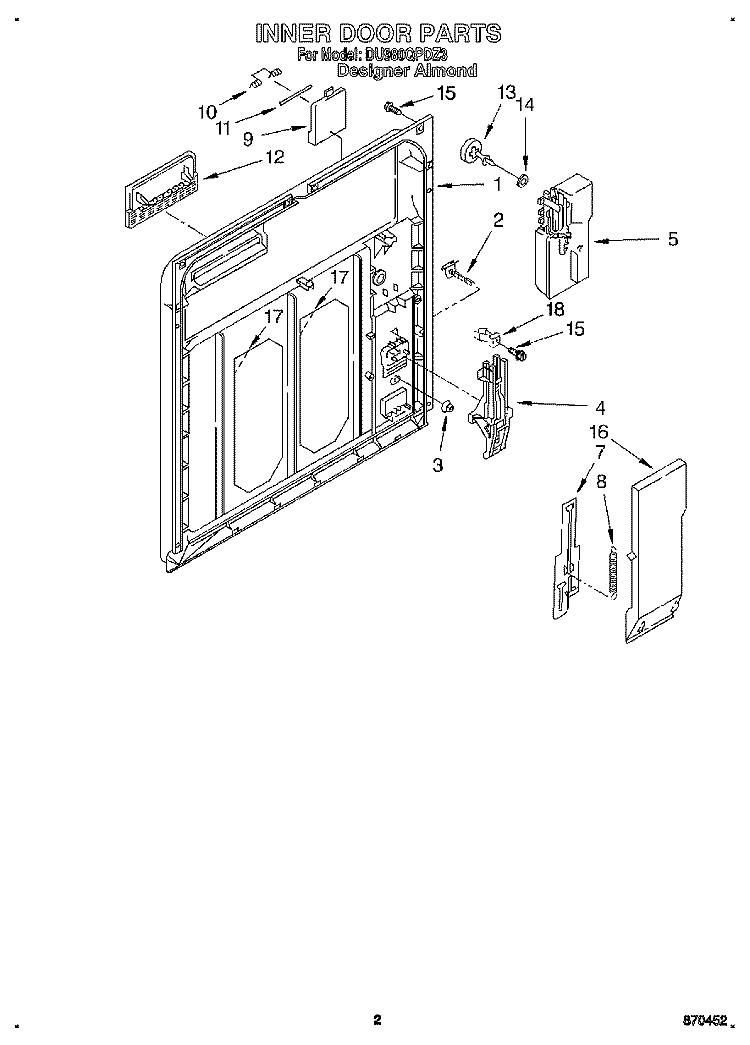 INNER DOOR Diagram and Parts List for DU980QPDZ3  Whirlpool Dishwasher
