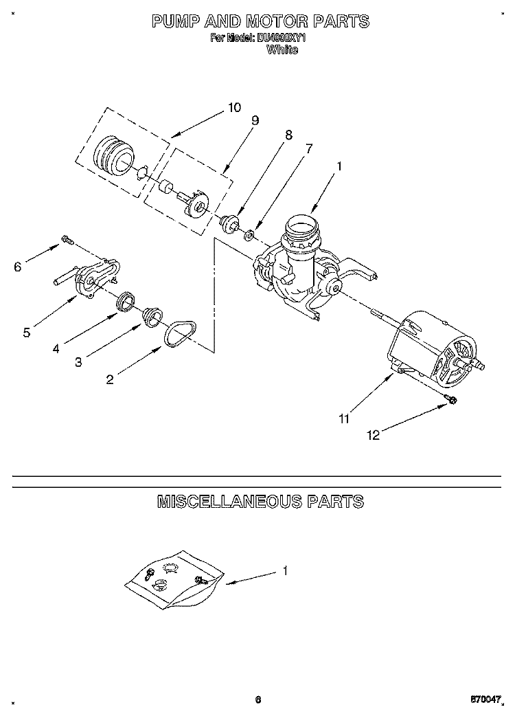 PUMP AND MOTOR, MISCELLANEOUS Diagram and Parts List for DU4000XY1  Whirlpool Dishwasher