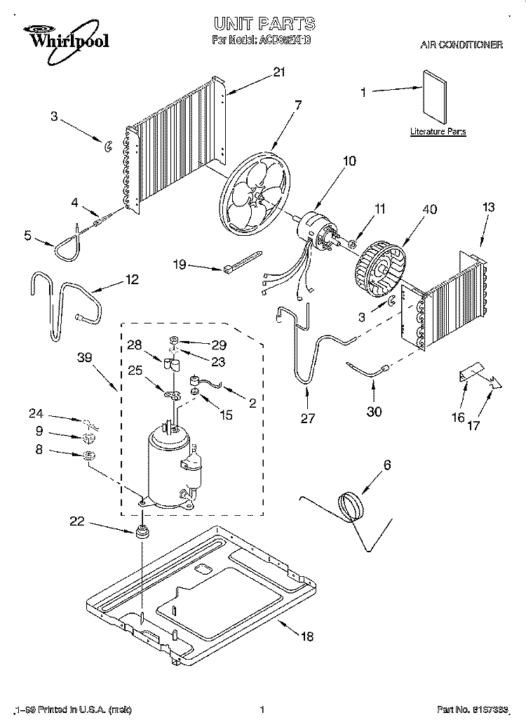 UNIT, LITERATURE Diagram and Parts List for ACD052XH0  Whirlpool Air Conditioner
