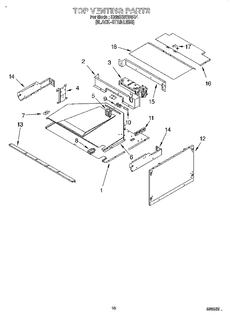 TOP VENTING Diagram and Parts List for KEMS307DBS4  KitchenAid Microwave Oven Combo