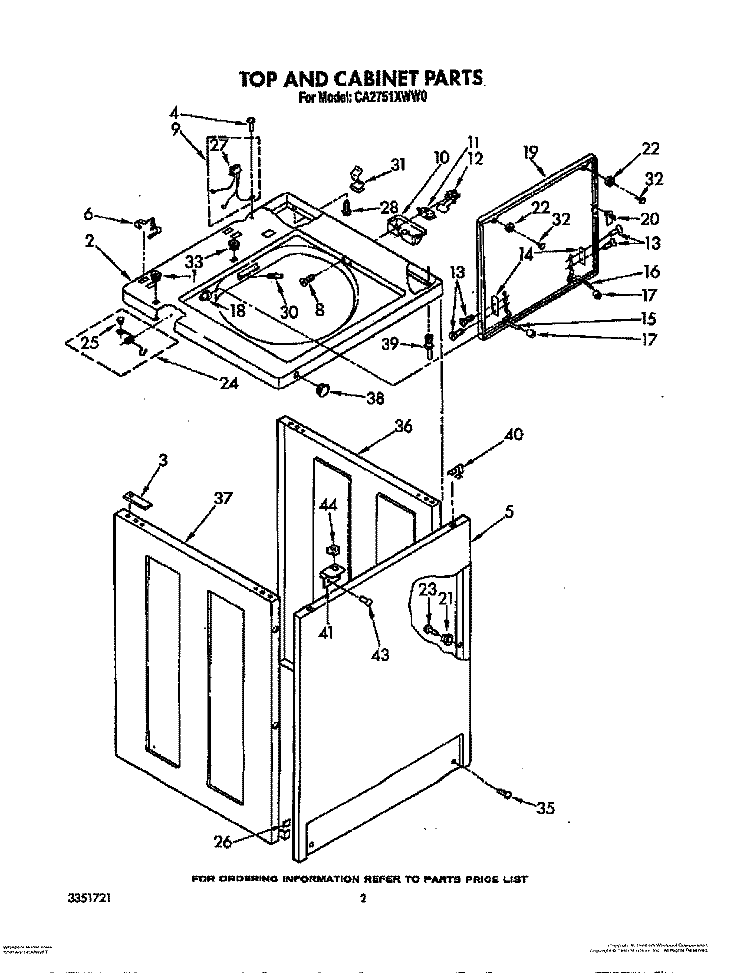 TOP AND CABINET, LIT/OPTIONAL Diagram and Parts List for CA2751XWW0  Whirlpool Washer