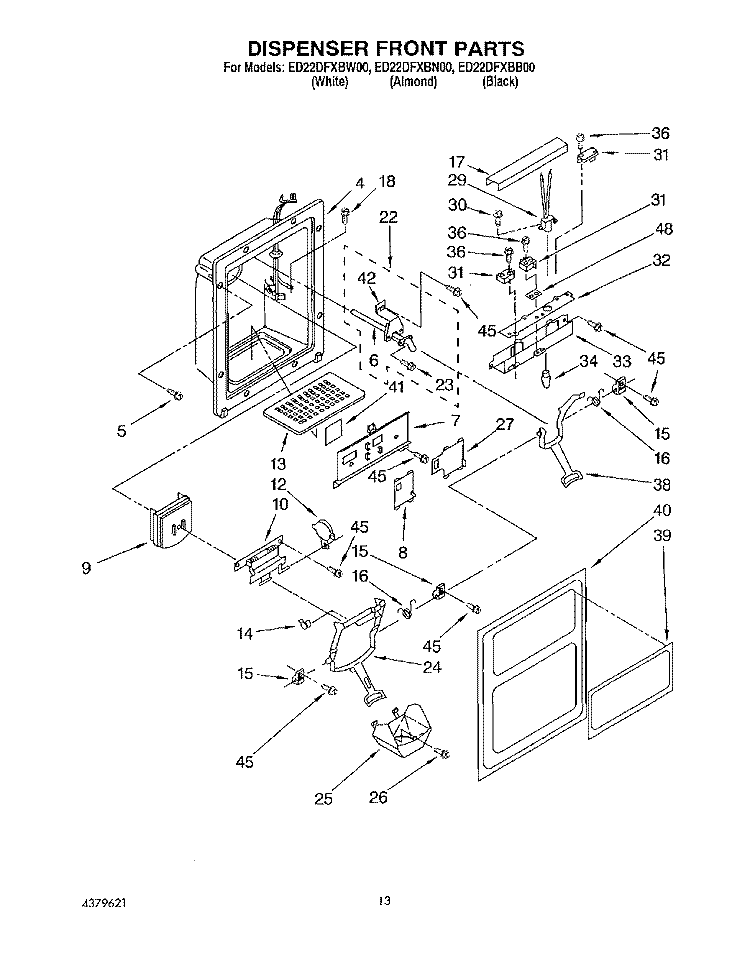 DISPENSER FRONT Diagram and Parts List for ED22DFXBB00  Whirlpool Refrigerator