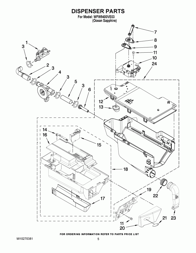 DISPENSER PARTS Diagram and Parts List for WFW9400VE03  Whirlpool Washer