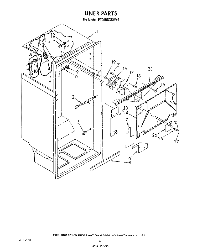 LINER Diagram and Parts List for ET20NKXSW12  Whirlpool Refrigerator