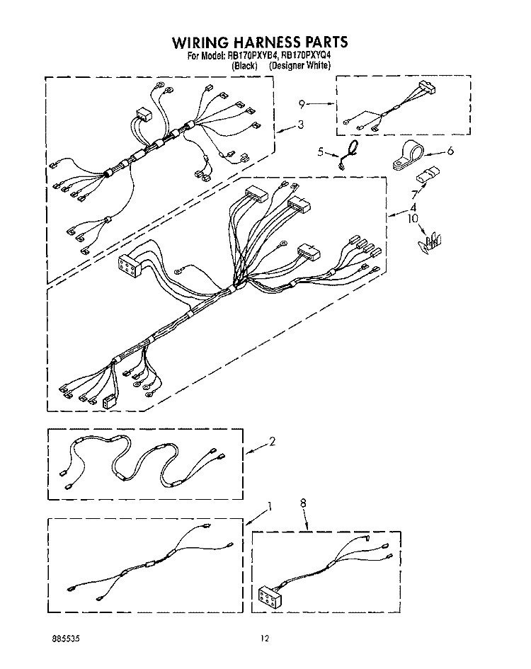 WIRING HARNESS Diagram and Parts List for RB170PXYQ4  Whirlpool Wall Oven