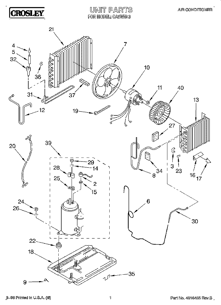 UNIT, LITERATURE Diagram and Parts List for CA5WM43  Crosley Air Conditioner
