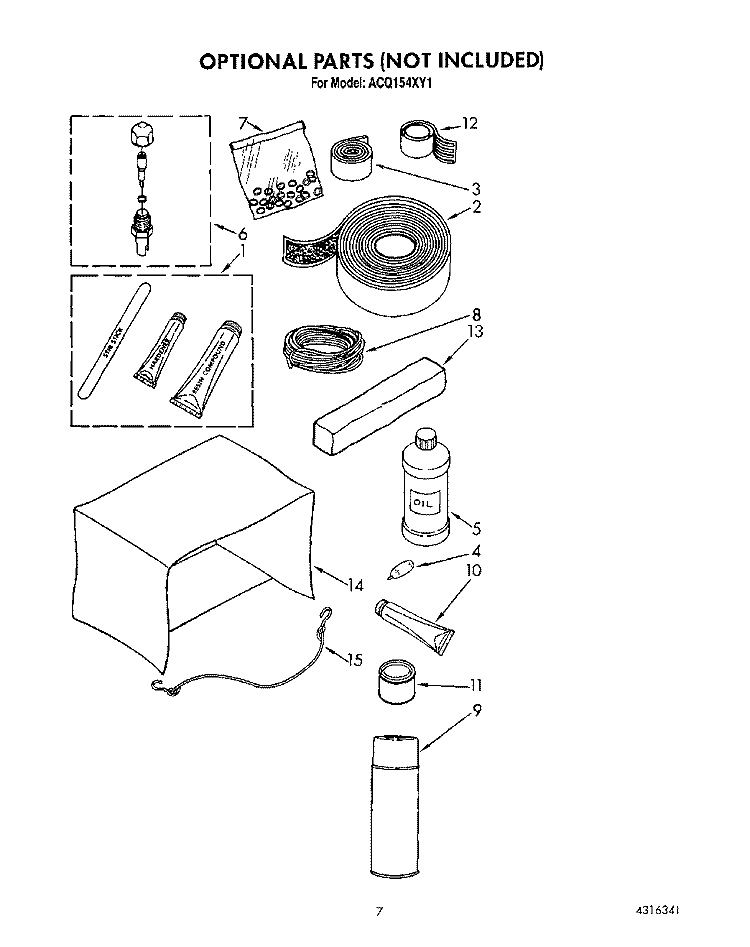 OPTIONAL Diagram and Parts List for ACQ154XY1  Whirlpool Air Conditioner