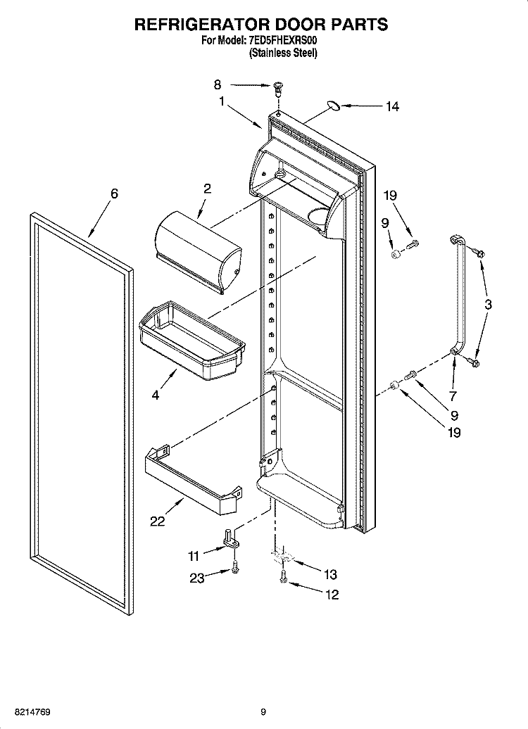REFRIGERATOR DOOR PARTS Diagram and Parts List for 7ED5FHEXRS00  Whirlpool Refrigerator