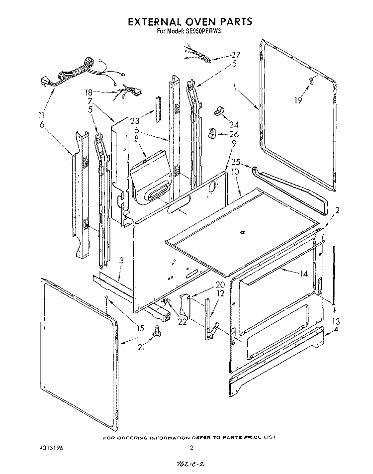 EXTERNAL OVEN Diagram and Parts List for SE950PERW3  Whirlpool Range