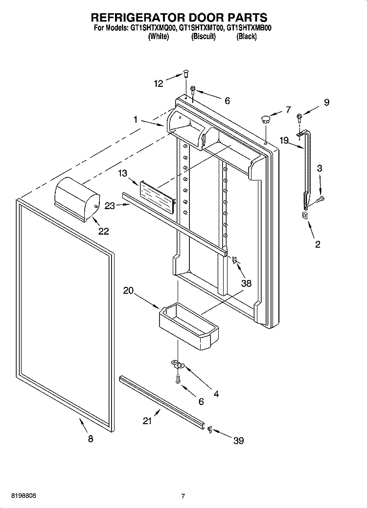 REFRIGERATOR DOOR PARTS Diagram and Parts List for GT1SHTXMB00  Whirlpool Refrigerator