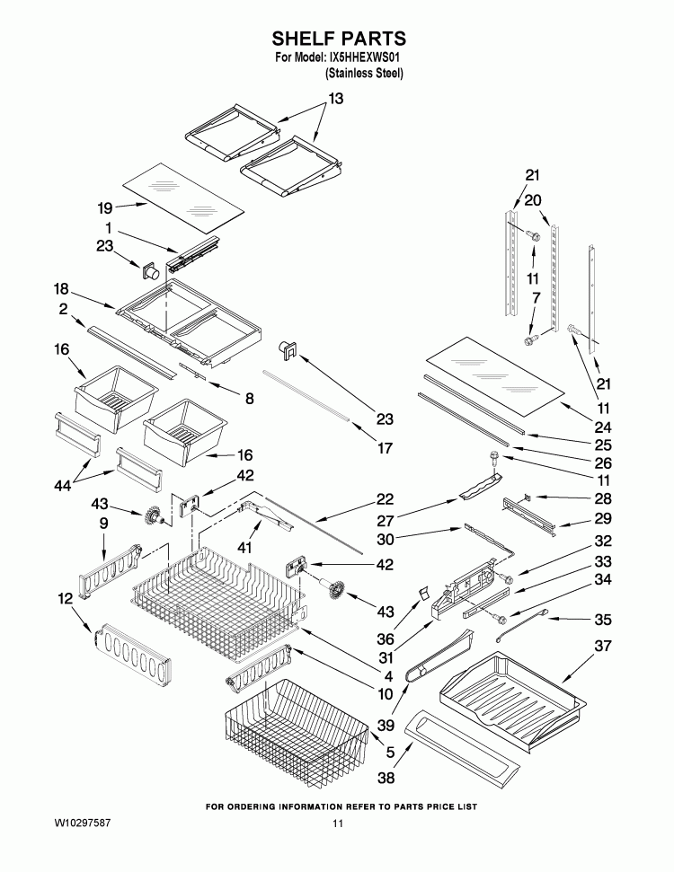 SHELF PARTS Diagram and Parts List for IX5HHEXWS01  Whirlpool Refrigerator