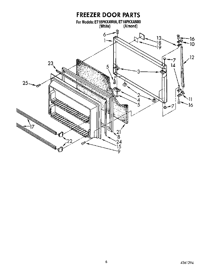 FREEZER DOOR Diagram and Parts List for ET18PKXAN00  Whirlpool Refrigerator