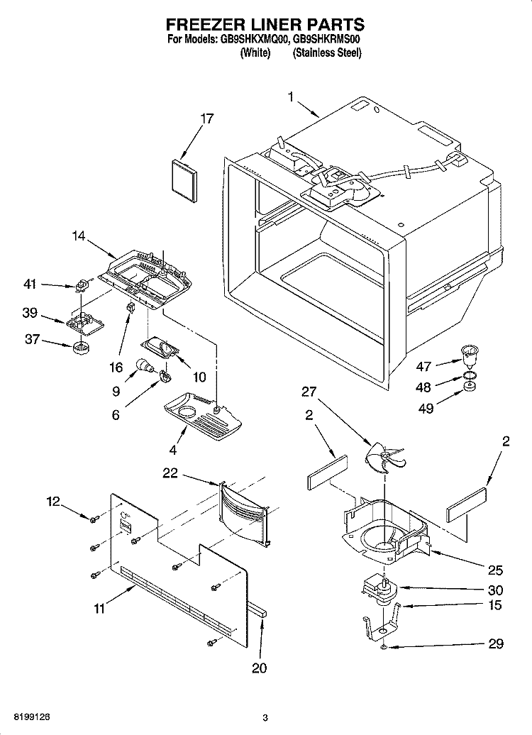 FREEZER LINER PARTS Diagram and Parts List for GB9SHKRMS00  Whirlpool Refrigerator