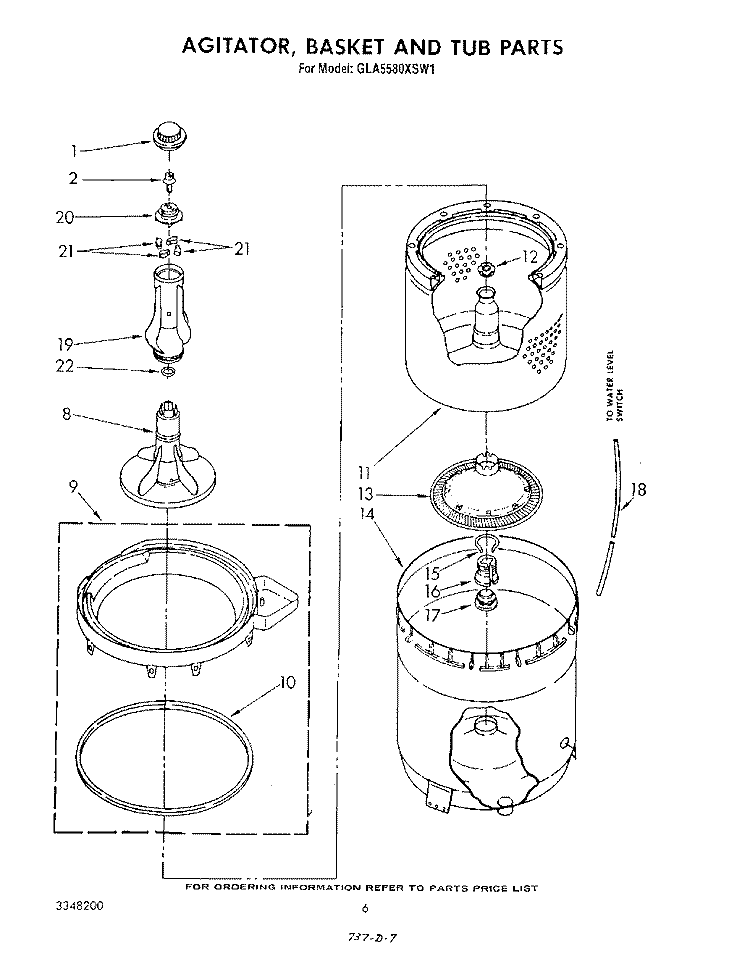 AGITATOR, BASKET AND TUB Diagram and Parts List for GLA5580XSW1  Whirlpool Washer