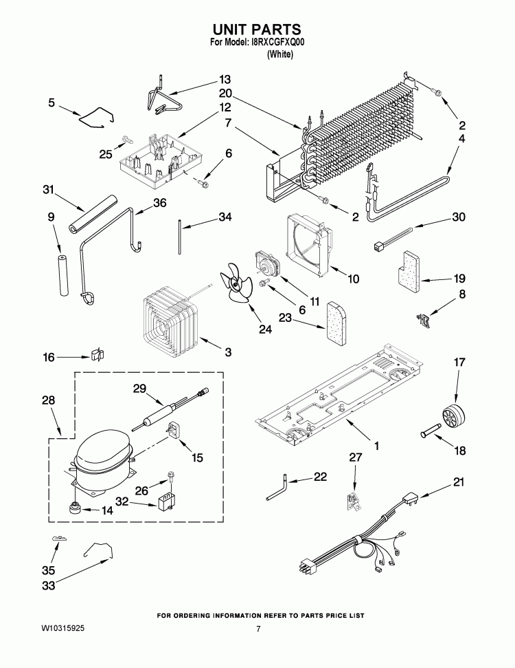 UNIT PARTS Diagram and Parts List for I8RXCGFXQ00  Inglis Refrigerator