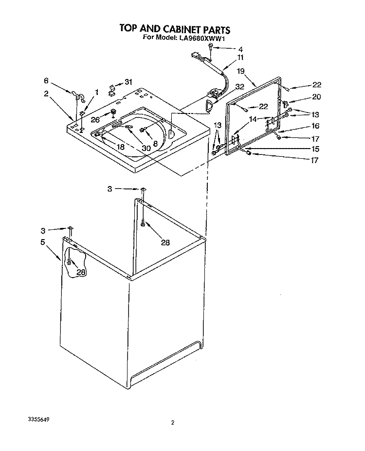 TOP AND CABINET, LIT/OPTIONAL Diagram and Parts List for LA9680XWF1  Whirlpool Washer