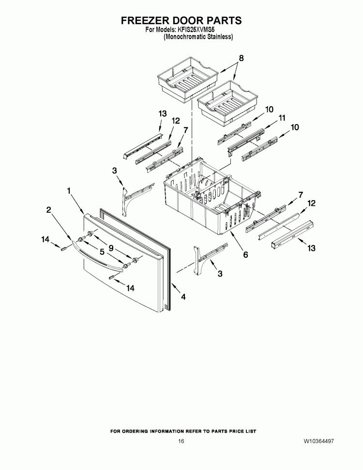 FREEZER DOOR PARTS Diagram and Parts List for KFIS25XVMS5  KitchenAid Refrigerator