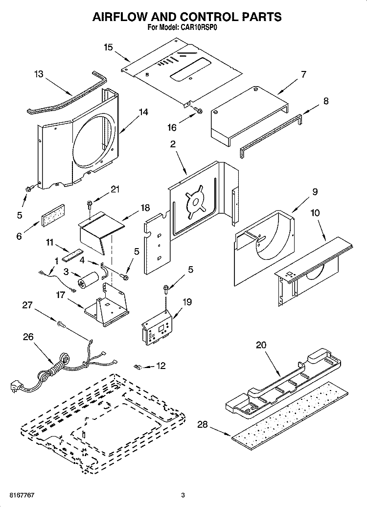 AIR FLOW AND CONTROL PARTS Diagram and Parts List for CAR10RSP0  Crosley Air Conditioner