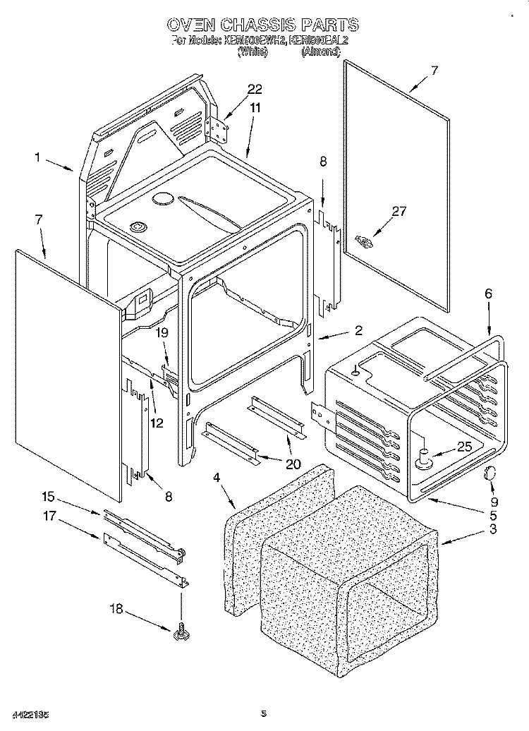 OVEN CHASSIS Diagram and Parts List for KERI500EAL2  KitchenAid Range