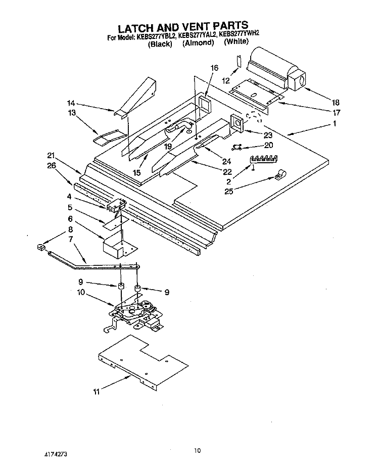 LATCH AND VENT Diagram and Parts List for KEBS277YBL2  KitchenAid Wall Oven