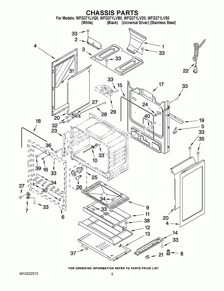 CHASSIS PARTS Diagram and Parts List for WFG371LVQ0  Whirlpool Range