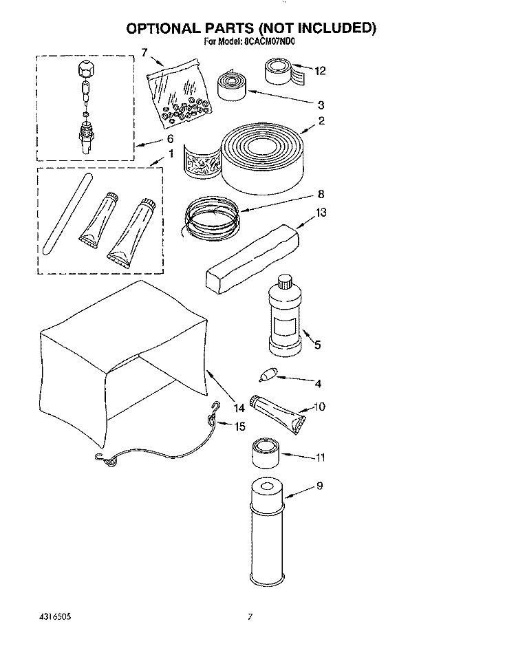 OPTIONAL Diagram and Parts List for 8CACM07ND0  Whirlpool Air Conditioner