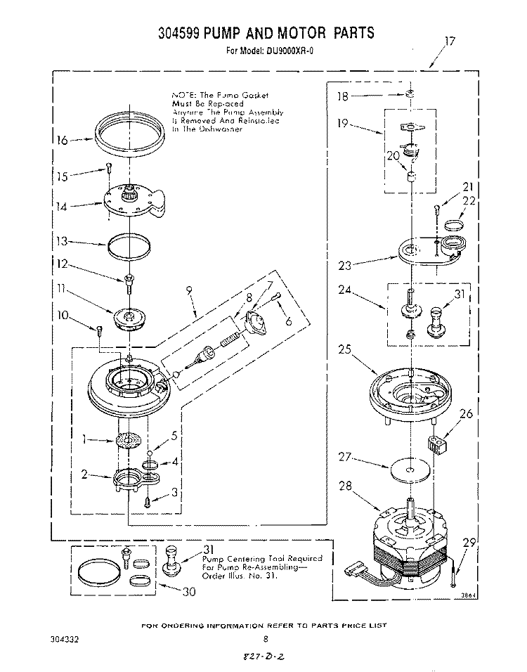 304599 PUMP AND MOTOR Diagram and Parts List for DU9000XR0  Whirlpool Dishwasher