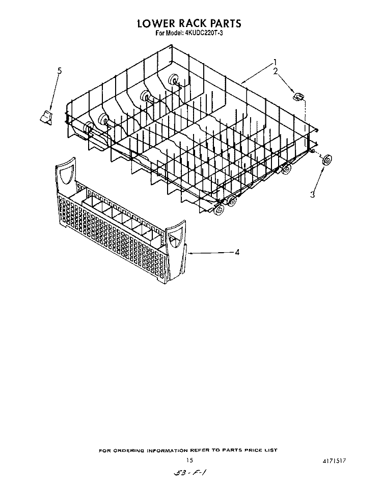 LOWER RACK Diagram and Parts List for 4KUDC220T3  KitchenAid Dishwasher