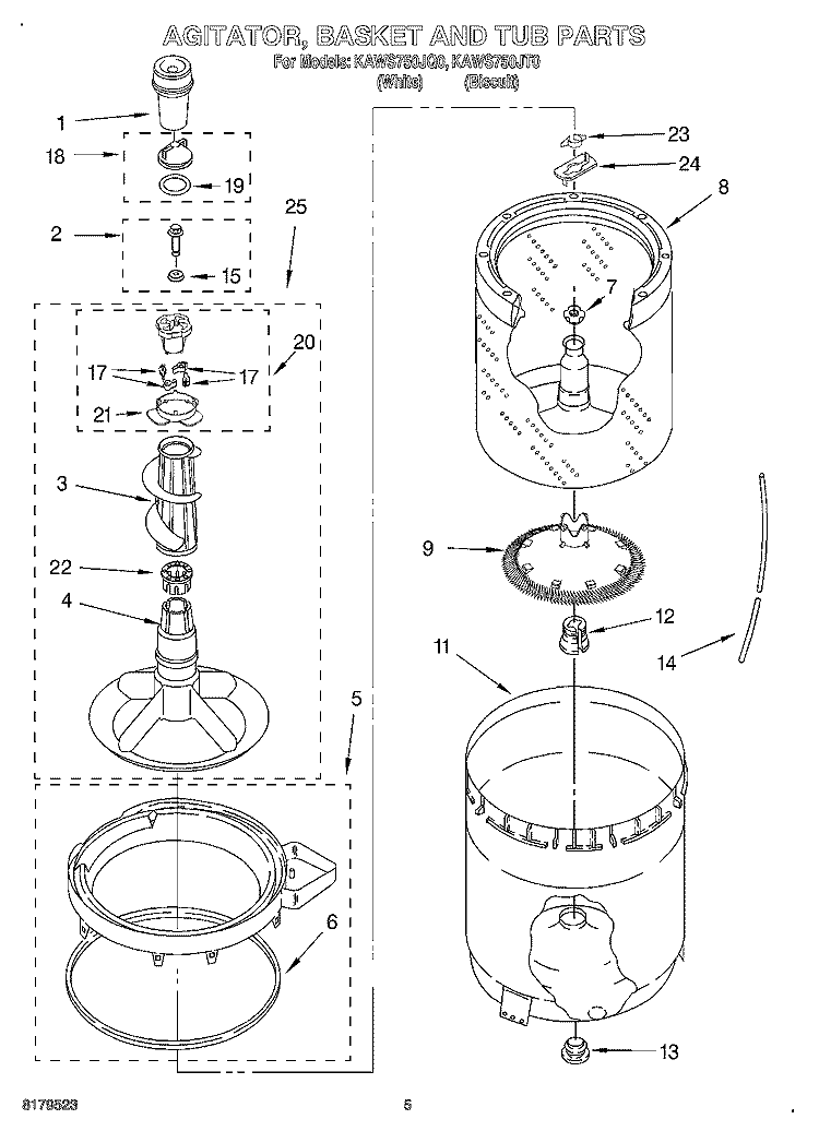 AGITATOR, BASKET, AND TUB Diagram and Parts List for KAWS750JQ0  KitchenAid Washer