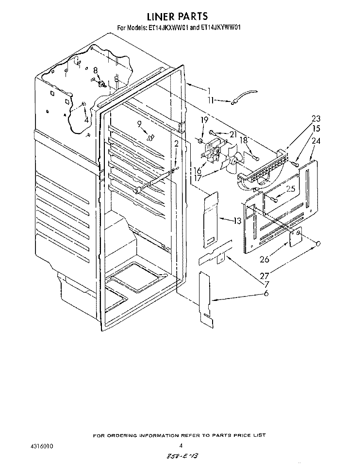 LINER Diagram and Parts List for ET14JKXWN01  Whirlpool Refrigerator