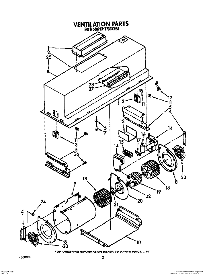 VENTILATION PARTS Diagram and Parts List for RH7730XXS0  Whirlpool Range Hood