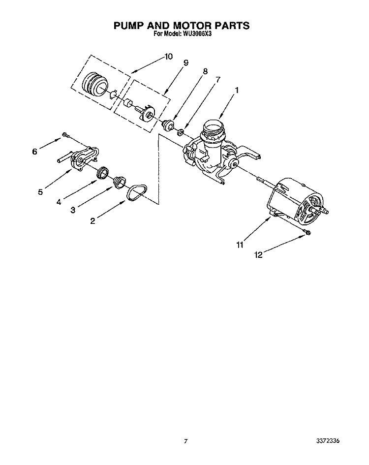 PUMP AND MOTOR Diagram and Parts List for WU3006X3  Roper Dishwasher
