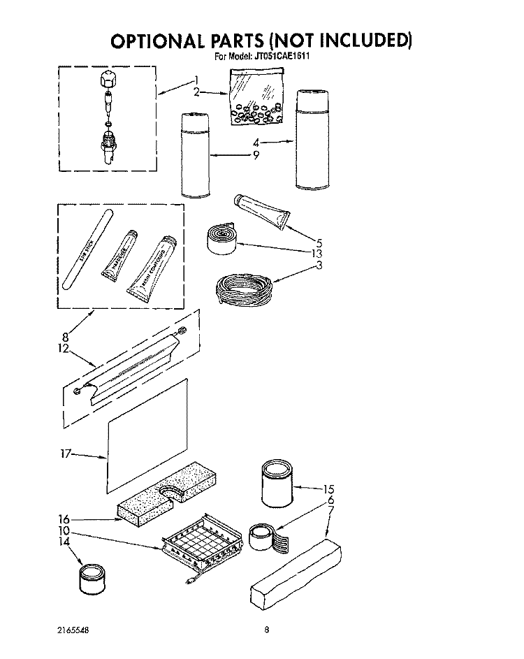 OPTIONAL PARTS Diagram and Parts List for JT051CAE1611  Whirlpool Ice Maker