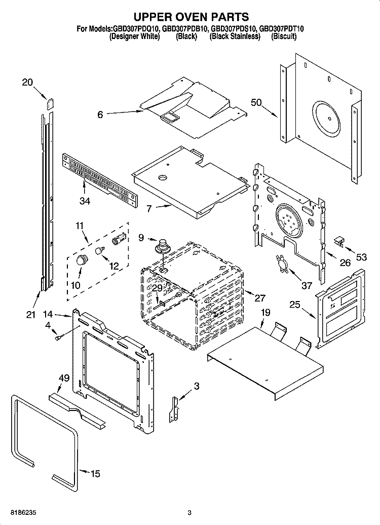 UPPER OVEN PARTS Diagram and Parts List for GBD307PDS10  Whirlpool Wall Oven