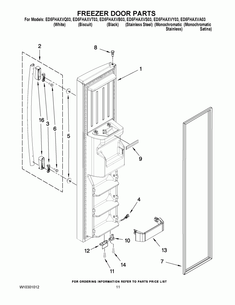 FREEZER DOOR PARTS Diagram and Parts List for ED5FHAXVA03  Whirlpool Refrigerator