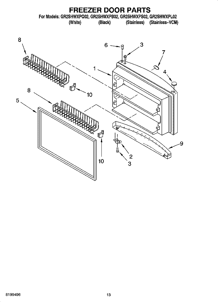 FREEZER DOOR PARTS Diagram and Parts List for GR2SHWXPS02  Whirlpool Refrigerator